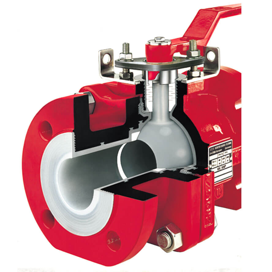 Cutaway of Richter KN showing PFA lining and ENVIPACK stem sealing system