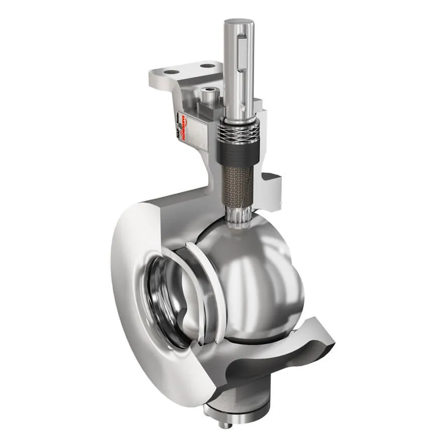 NAF-Setball SF segmented ball valve – internal cutaway showing ball segment and shaft